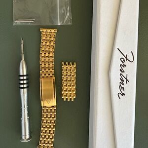 Watch Band: Gold plated Forstner Beads of Rice Watch Bracelet. (BAND ONLY)